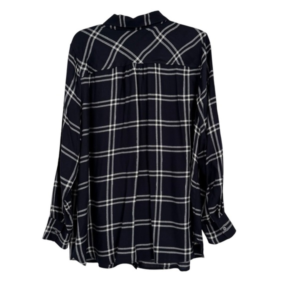 Talbots Woman 2X Button Down Shirt Top Navy Blue Plaid Long Sleeves Collared - Picture 2 of 10